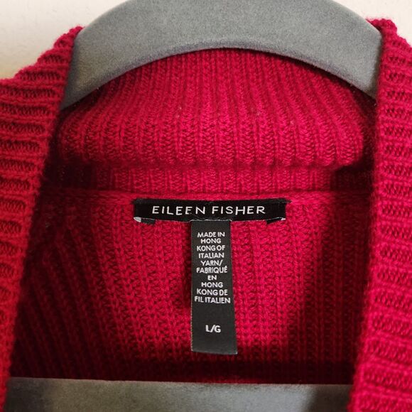Eileen Fisher Red Merino 100% Wool Mock Neck Sweater | Size L - Picture 5 of 11
